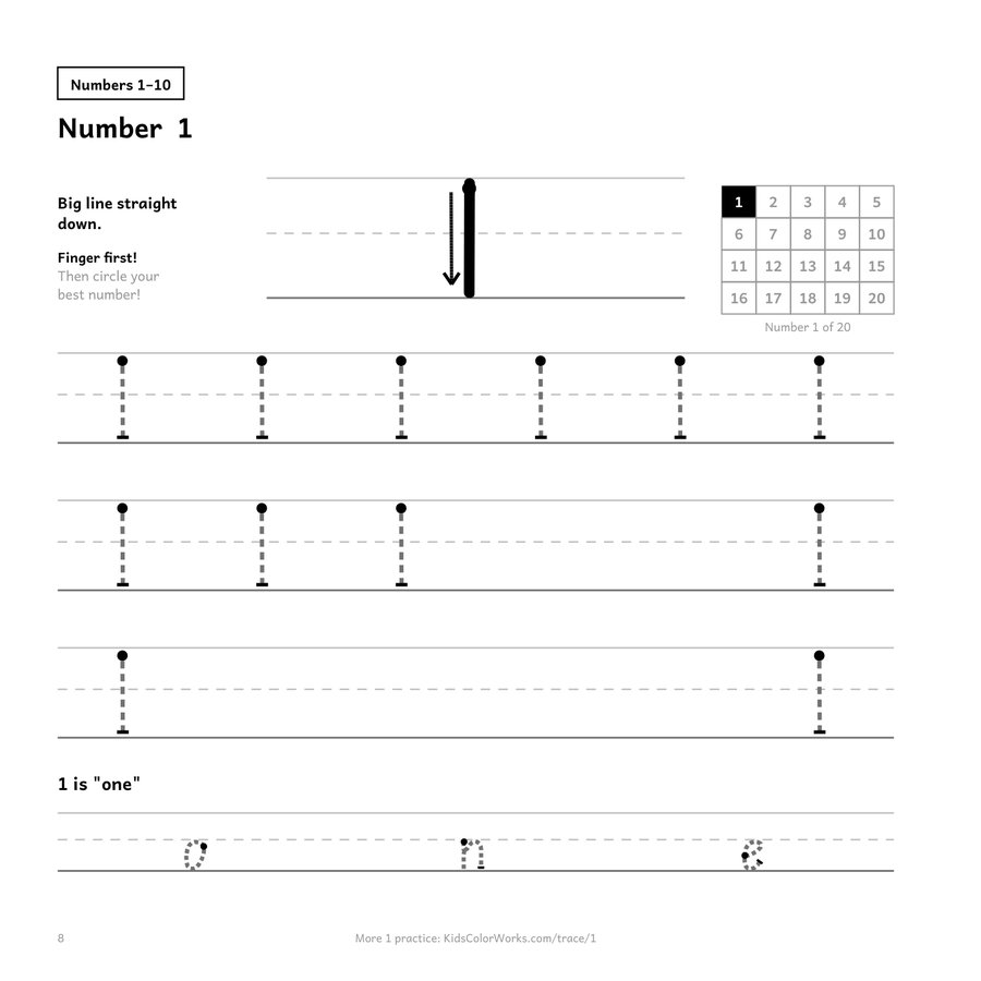Number Tracing for Kids Ages 3–5 — inside page 1