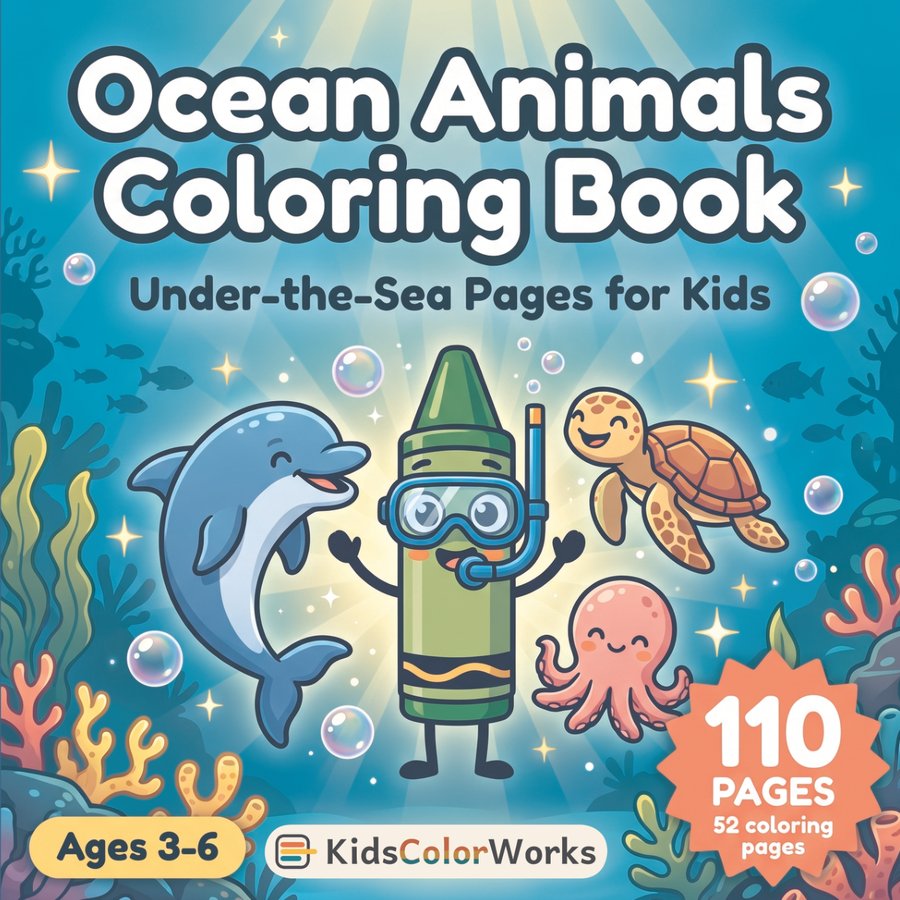 Ocean Animals Coloring Book for Kids Ages 3–6 — front cover