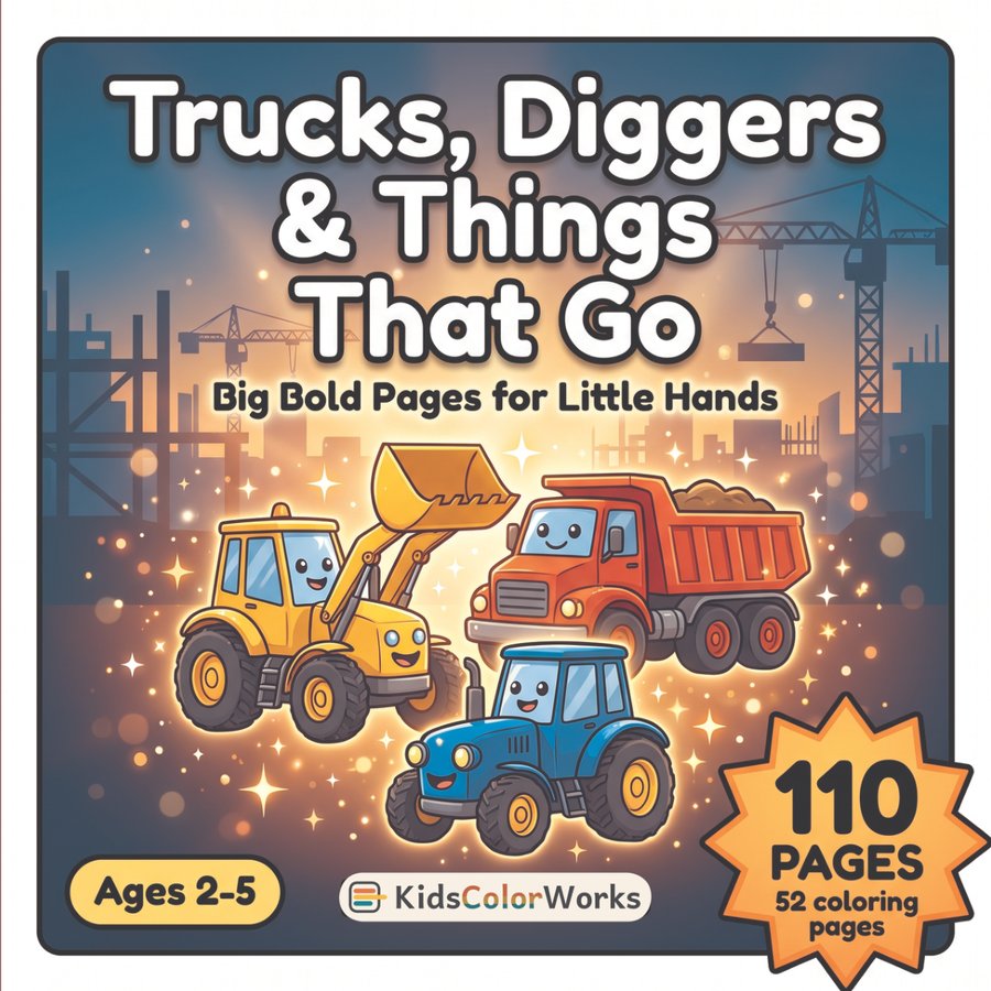 Trucks, Diggers & Things That Go Coloring Book for Kids Ages 2–5 — front cover