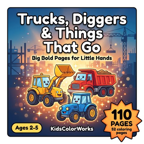 Trucks, Diggers & Things That Go Coloring Book for Kids Ages 2–5 — book cover