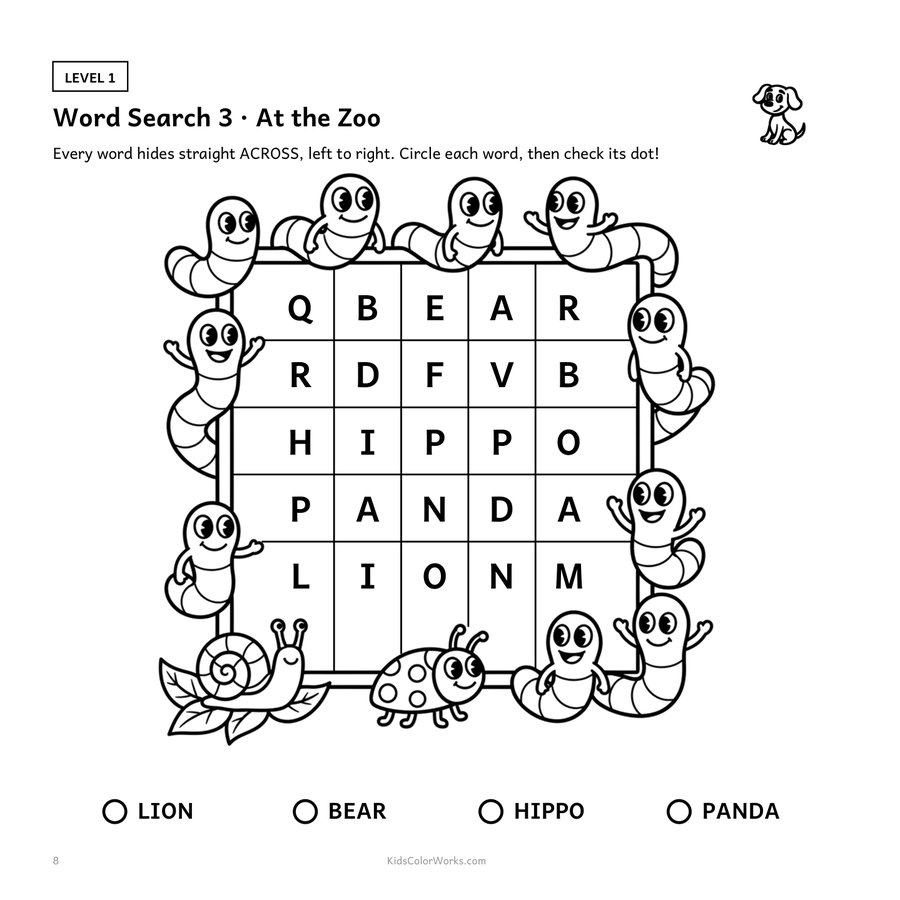 Word Search for Kids — inside page 1