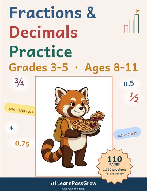 Fractions & Decimals Practice — book cover